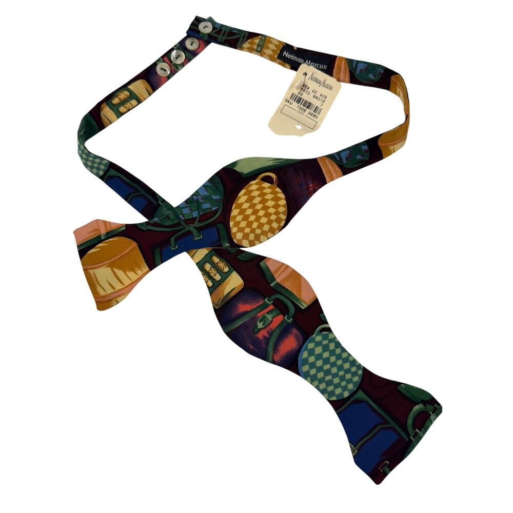 Neiman Marcus Bow Tie Purse Print Neck Tie Vintage Whimsy Fun Colorful Clown